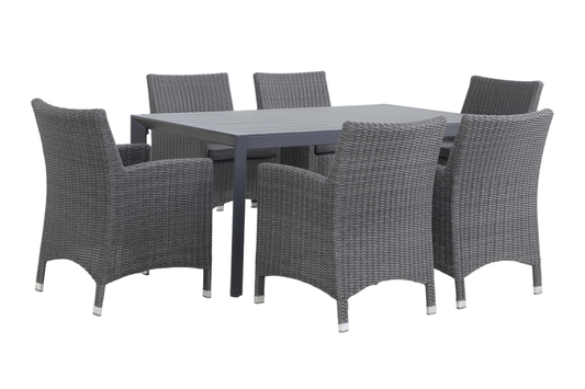 ROVERE VII 6-Seater Outdoor Dining Setting - Angle view on a white background