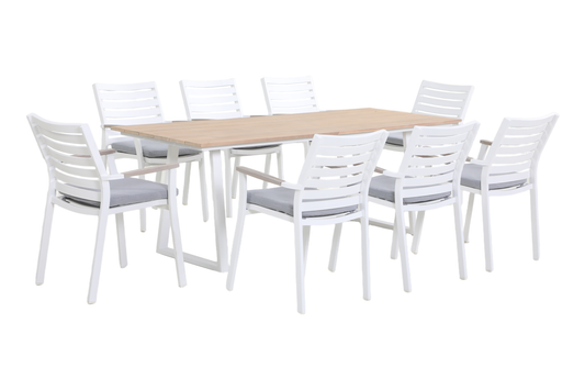 TIARELLO IX 8-Seater Outdoor Dining Setting - Angle view on a white background
