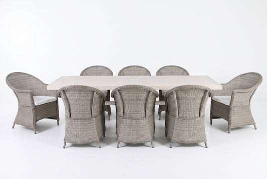 ZINNIA IX 8-Seater Outdoor Dining Setting - Front view on a white background