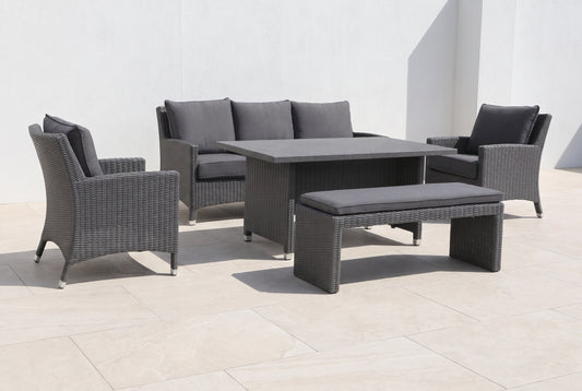ALTHEA V 7-Seater Outdoor Modular Dining Setting on a light porcelain paved terrace