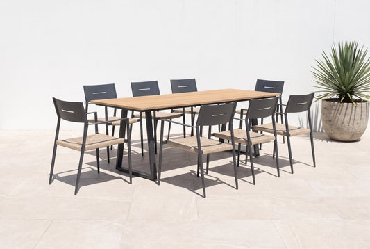 ARALIA IX 8-Seater Outdoor Dining Setting on a light porcelain paved terrace