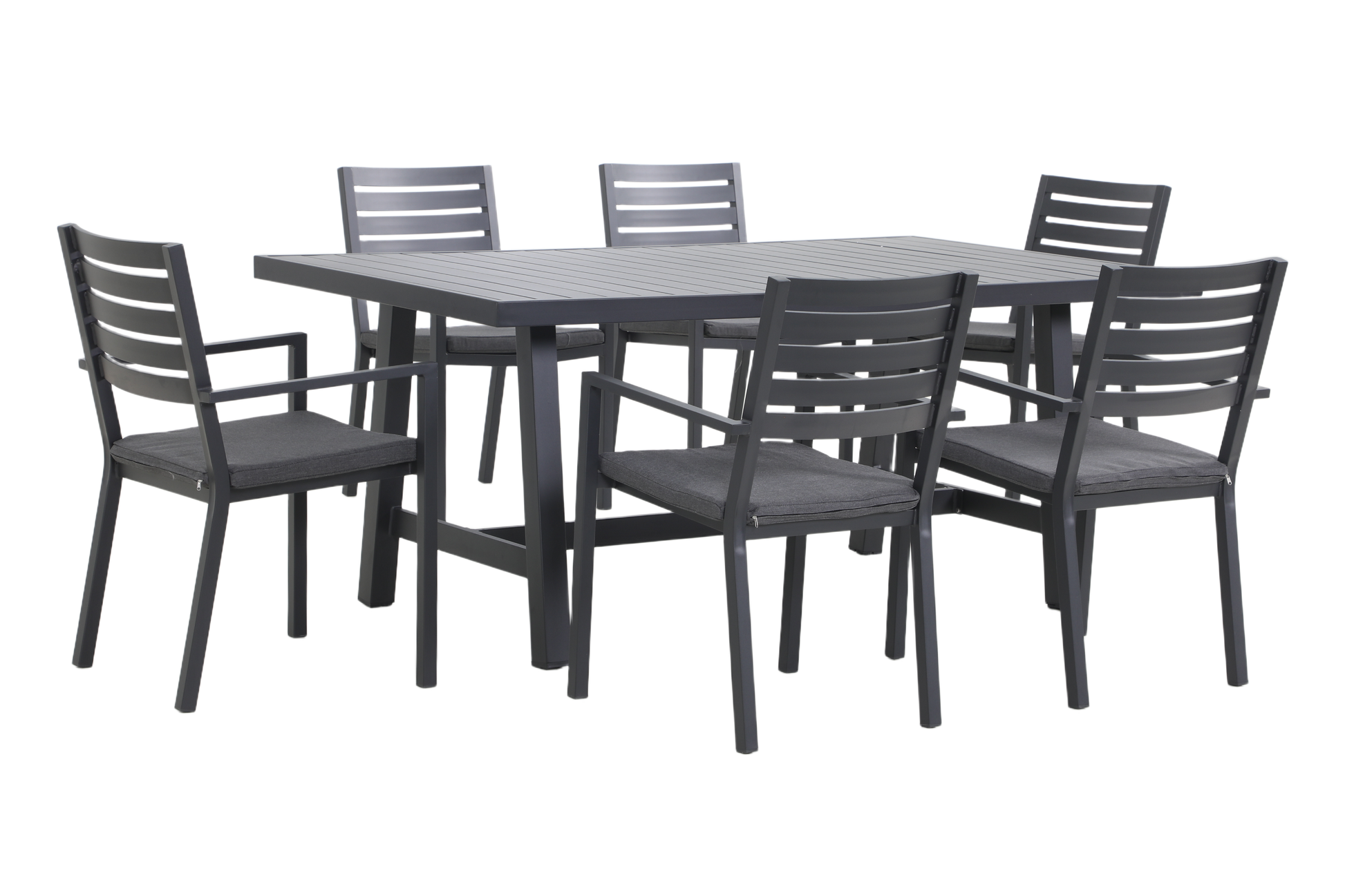 AZALEA VII 6-Seater Outdoor Dining Setting - Black angle view on white background