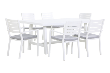AZALEA VII 6-Seater Outdoor Dining Setting - White angle view on white background