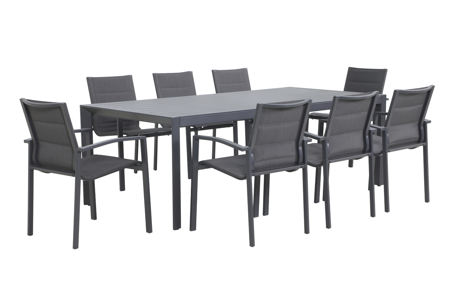 CARDO IX 8-Seater Outdoor Dining Setting - Gunmetal - Angle view on a white background