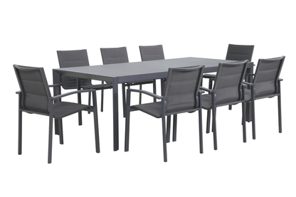 CARDO IX 8-Seater Outdoor Dining Setting - Gunmetal - Angle view on a white background