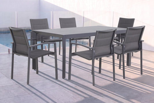 CARDO VII 6-Seater Outdoor Dining Setting beside a pool on an alfresco terrace