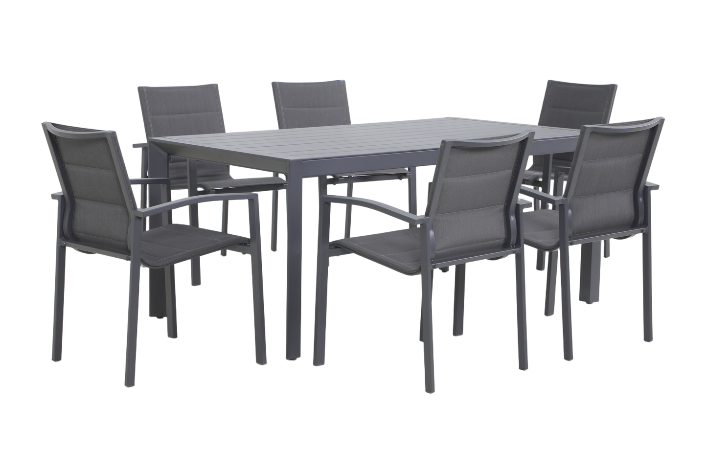 CARDO VII 6-Seater Outdoor Dining Setting - Angle view on a white background