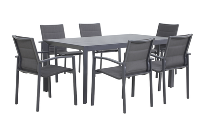 CARDO VII 6-Seater Outdoor Dining Setting - Angle view on a white background