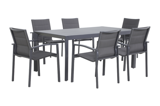 CARDO VII 6-Seater Outdoor Dining Setting - Angle view on a white background