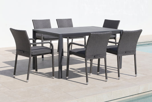 CARPINO VII 6-Seater Outdoor Dining Setting beside a pool on an alfresco terrace