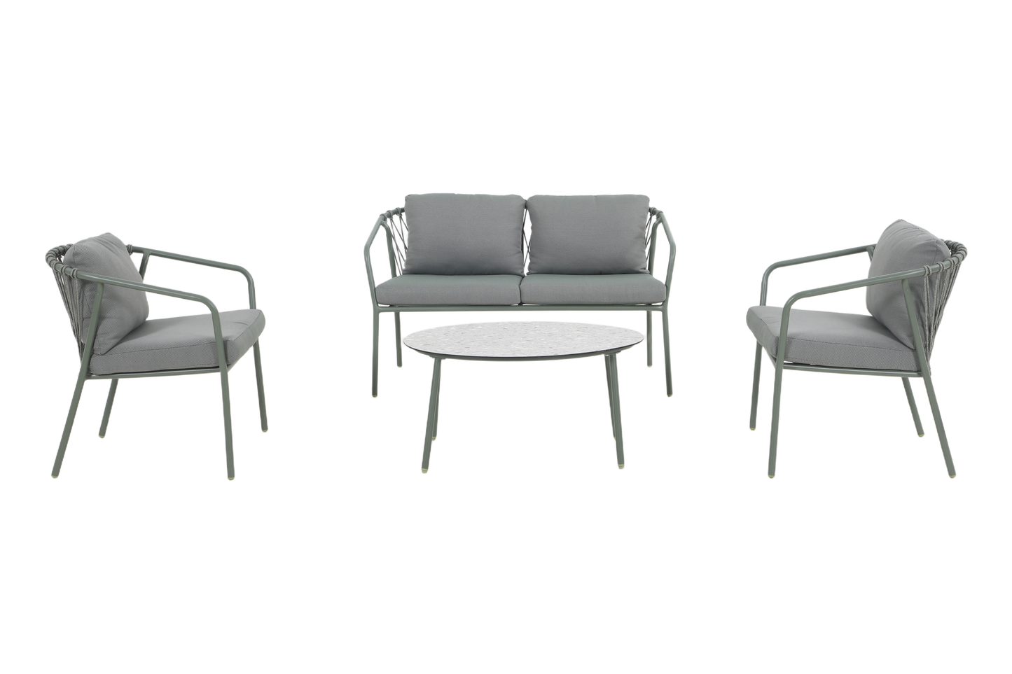 FRAGMA IV 4-Seater Outdoor Lounge Setting in Pine Green – Front View on White Background