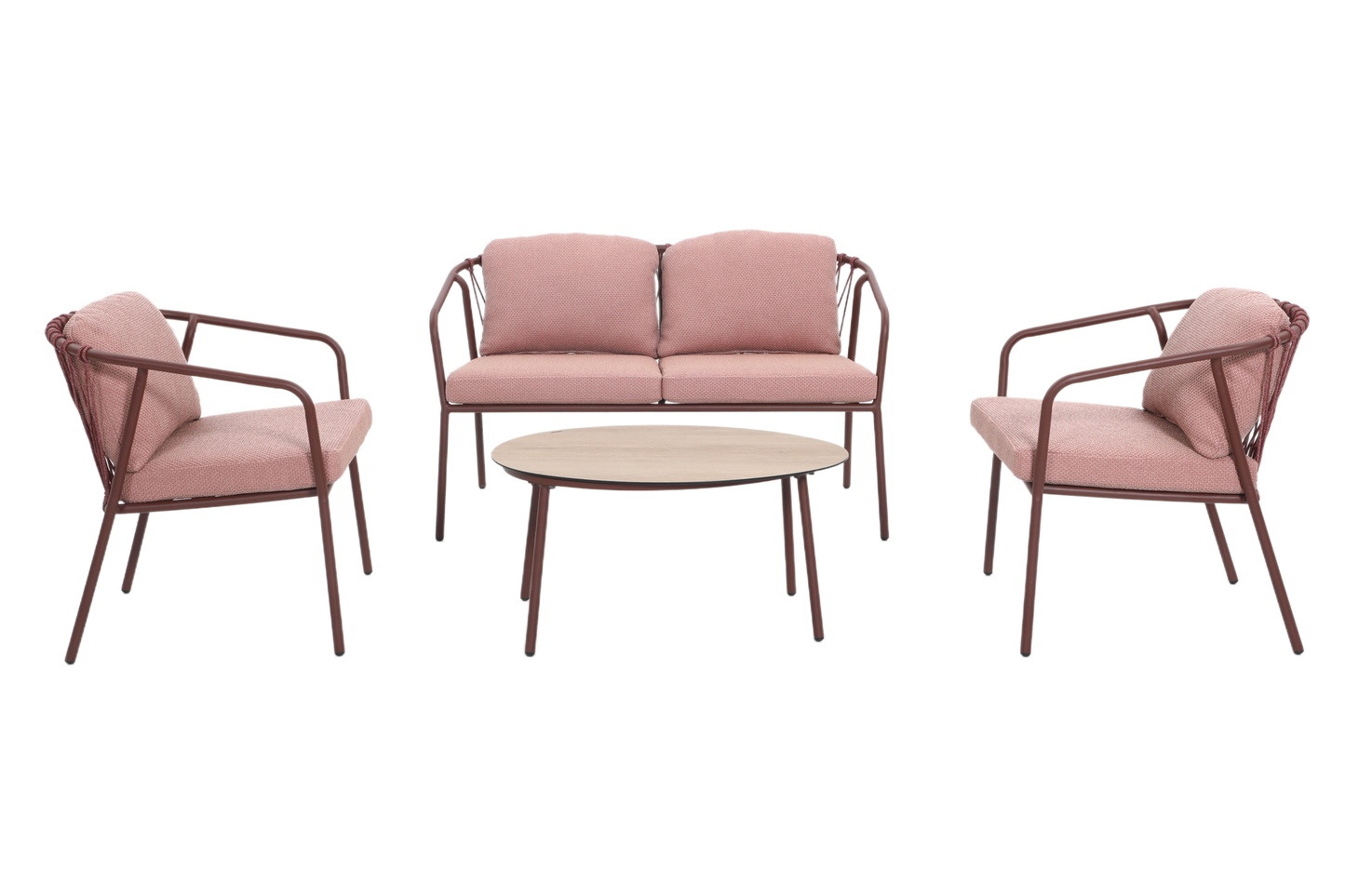 FRAGMA IV 4-Seater Outdoor Lounge Setting in Wine Red – Front View on White Background