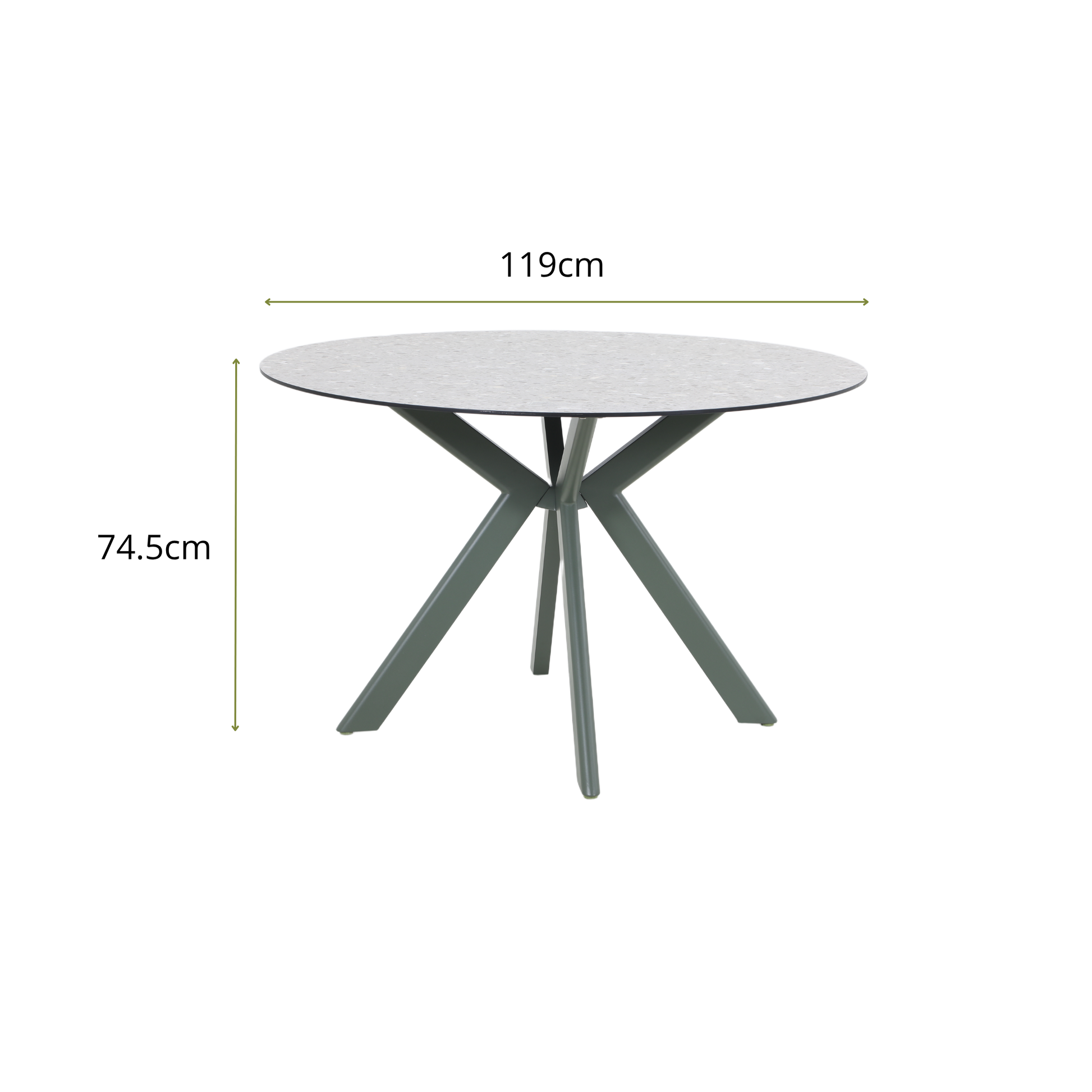 FRAGMA VII 6-Seater Outdoor Round Dining Setting in Pine Green - Dining Table Dimensions