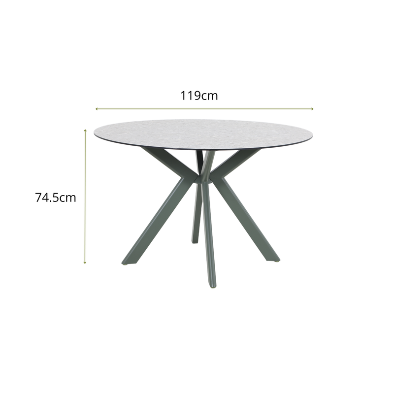 FRAGMA VII 6-Seater Outdoor Round Dining Setting in Pine Green - Dining Table Dimensions