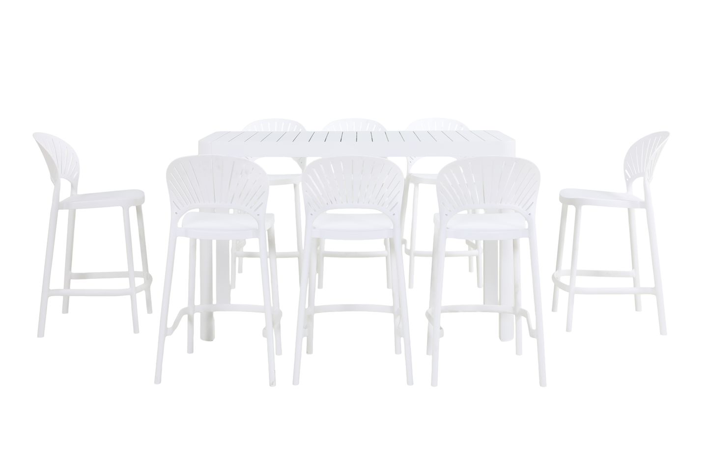 FRESIA IX 8-Seater Outdoor Bar Setting - Front view on white background