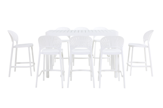 FRESIA IX 8-Seater Outdoor Bar Setting - Front view on white background
