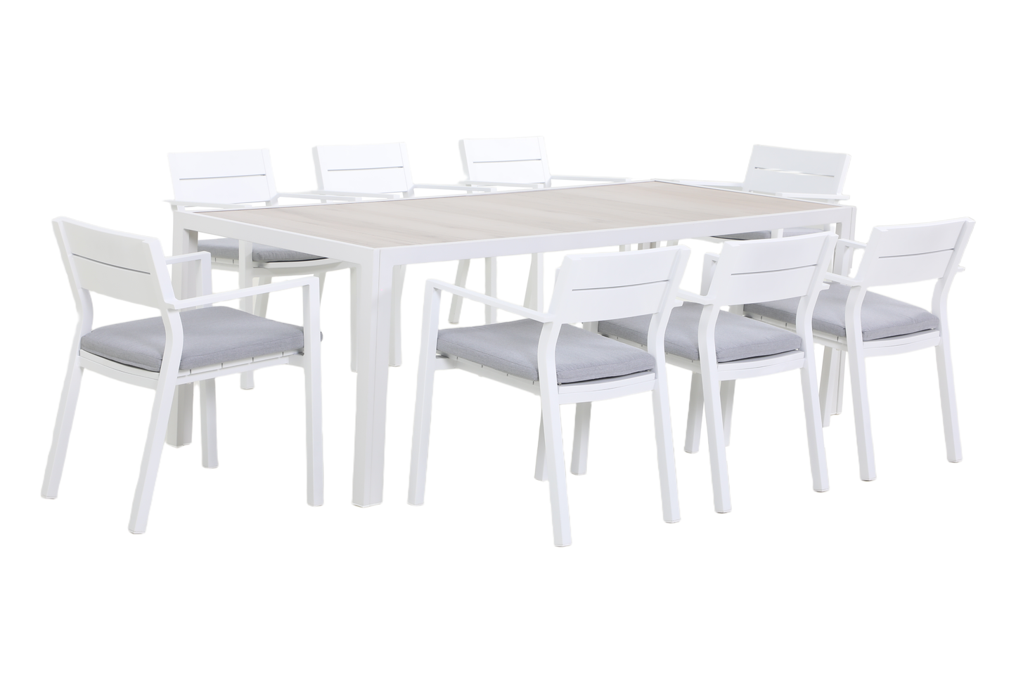 GELSO IX 8-Seater Outdoor Dining Setting in White - White background