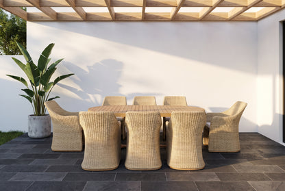 LANTANA IX 8-Seater Outdoor Dining Setting on a dark charcoal basalt stone paved alfresco terrace