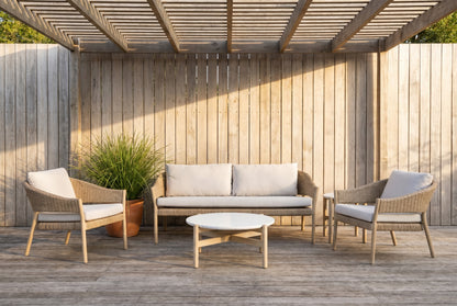 LECCIO V 4-Seater Outdoor Lounge Setting on a weathered timber deck