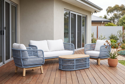 LHOTSE IV 4-Seater Outdoor Lounge Setting on a timber deck of an Australian home