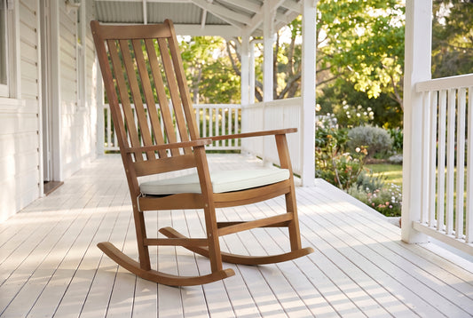 LIGUSTRO Outdoor High-back Rocking Chair on a white verandah