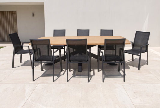 MAHONIA IX 8-Seater Outdoor Dining Setting on a light porcelain paved terrace