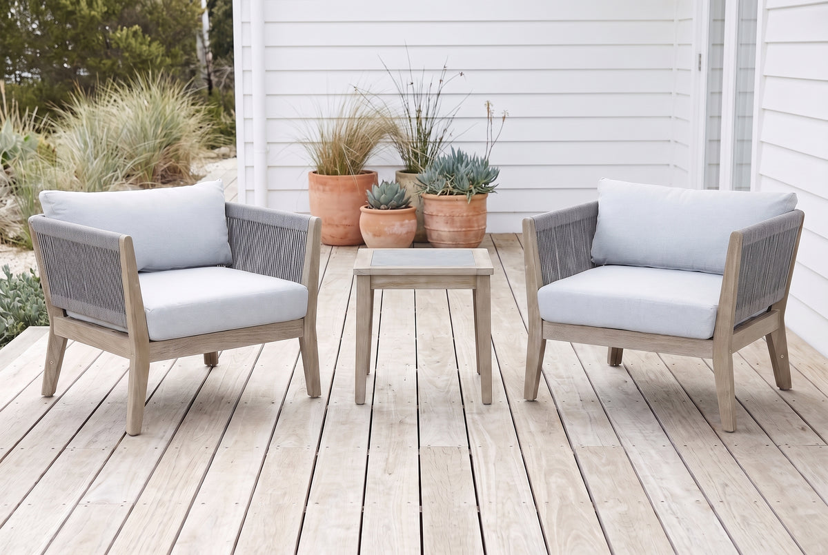 MOLO III 2-Seater Outdoor Chat Setting on a light coastal timber deck