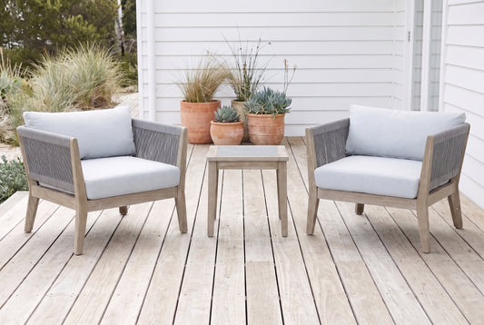 MOLO III 2-Seater Outdoor Chat Setting on a light coastal timber deck