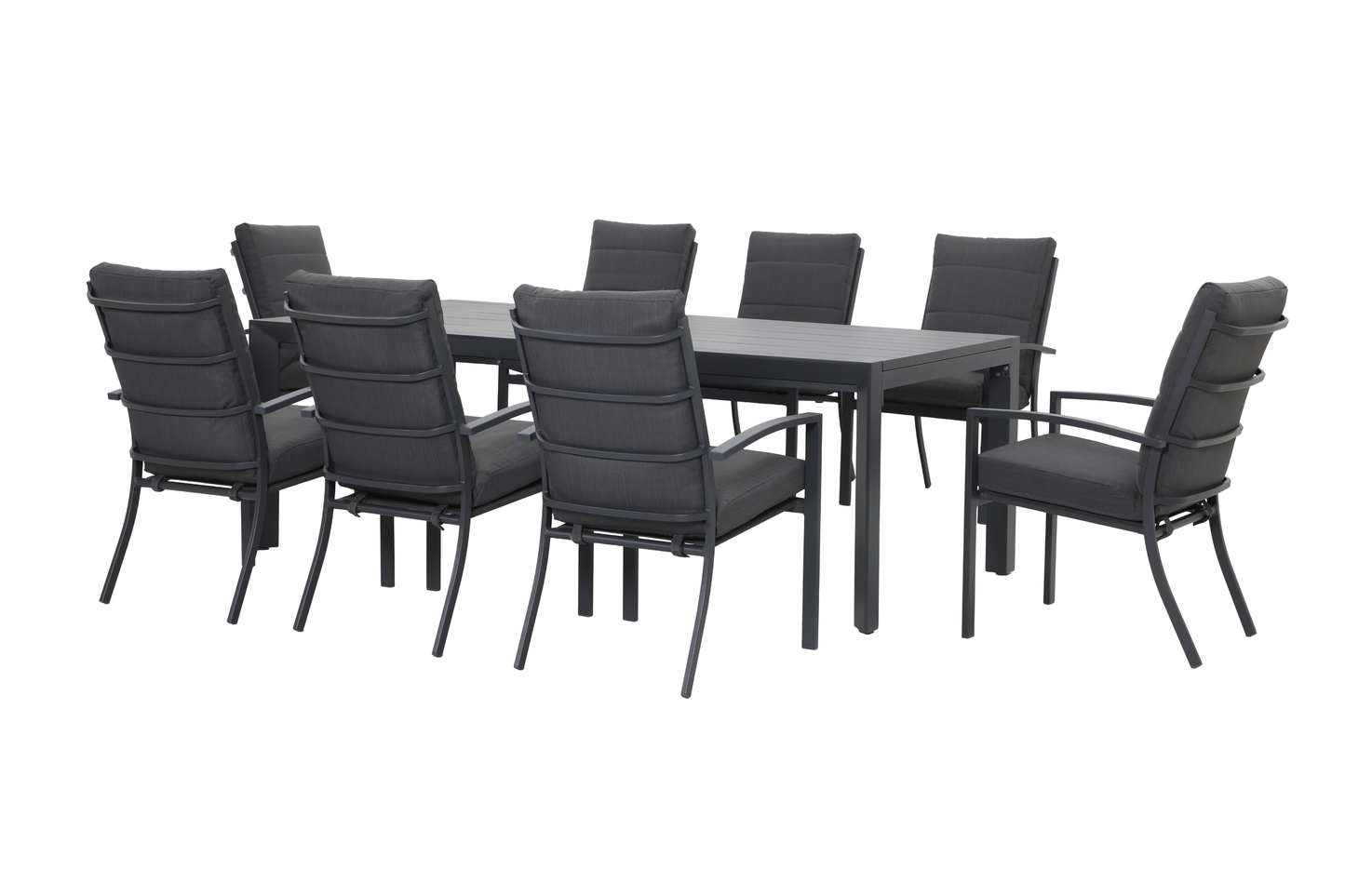 ORTENSIA IX 8-Seater Outdoor Dining Setting in Gunmetal - Angle view on a white background