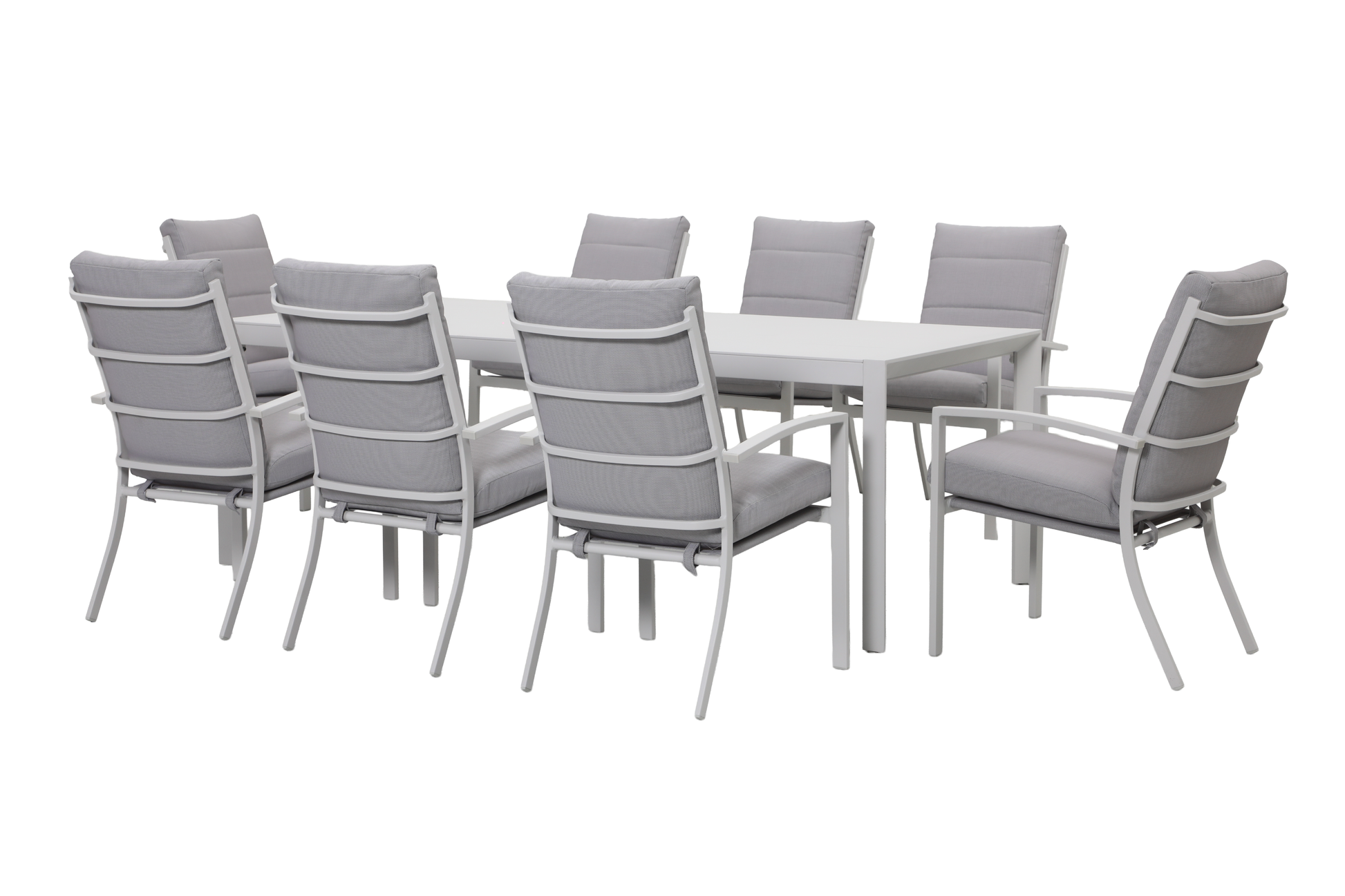 ORTENSIA IX 8-Seater Outdoor Dining Setting in White - Angle view on a white background