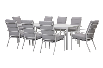 ORTENSIA IX 8-Seater Outdoor Dining Setting in White - Angle view on a white background