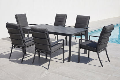 ORTENSIA VII 6-Seater Outdoor Dining Setting beside a pool on an alfresco terrace
