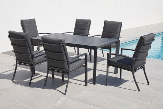 ORTENSIA VII 6-Seater Outdoor Dining Setting beside a pool on an alfresco terrace
