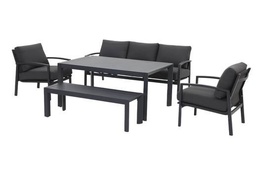 PESCO V 8-Seater Outdoor Low Dining Setting - Angle view on a white background