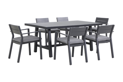 PLATANO VII 6-Seater Outdoor Dining Setting in Black - Angle view on white background