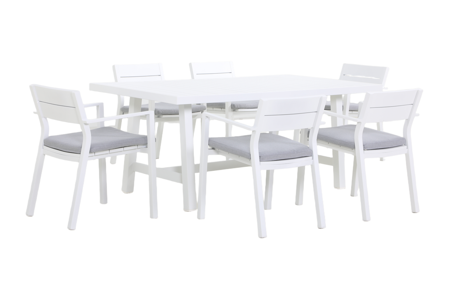 PLATANO VII 6-Seater Outdoor Dining Setting in White - Angle view on white background