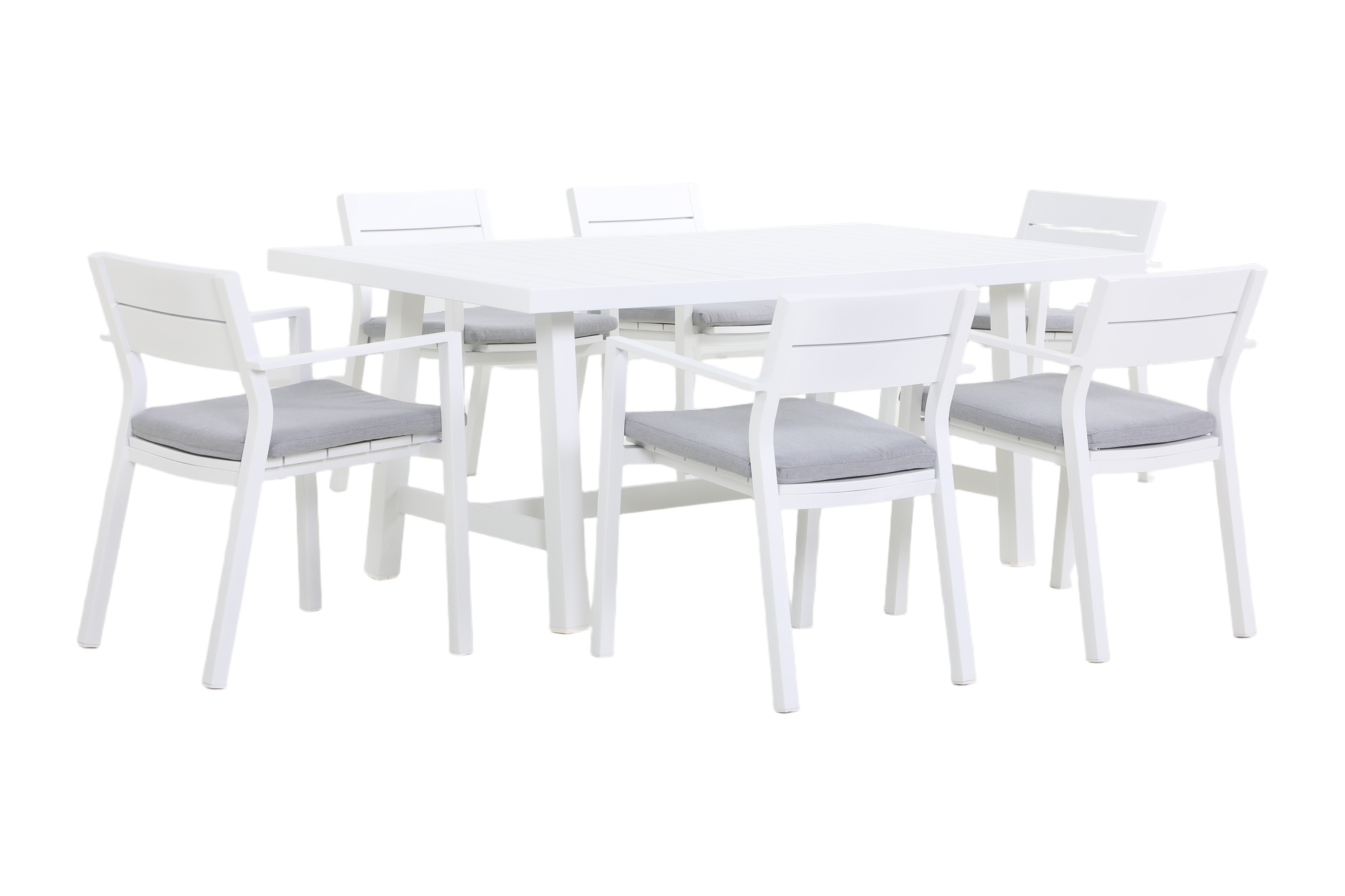 PLATANO VII 6-Seater Outdoor Dining Setting in White - Angle view on white background