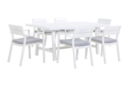 PLATANO VII 6-Seater Outdoor Dining Setting in White - Angle view on white background