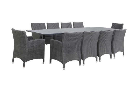ROVERE XI 10-Seater Extending Outdoor Dining Setting - Angle view on a white background