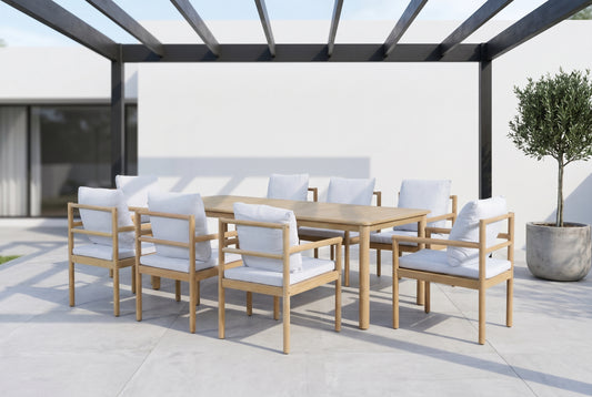 SAMBUCO IX 8-Seater Outdoor Dining Setting on a light grey porcelain paved terrace
