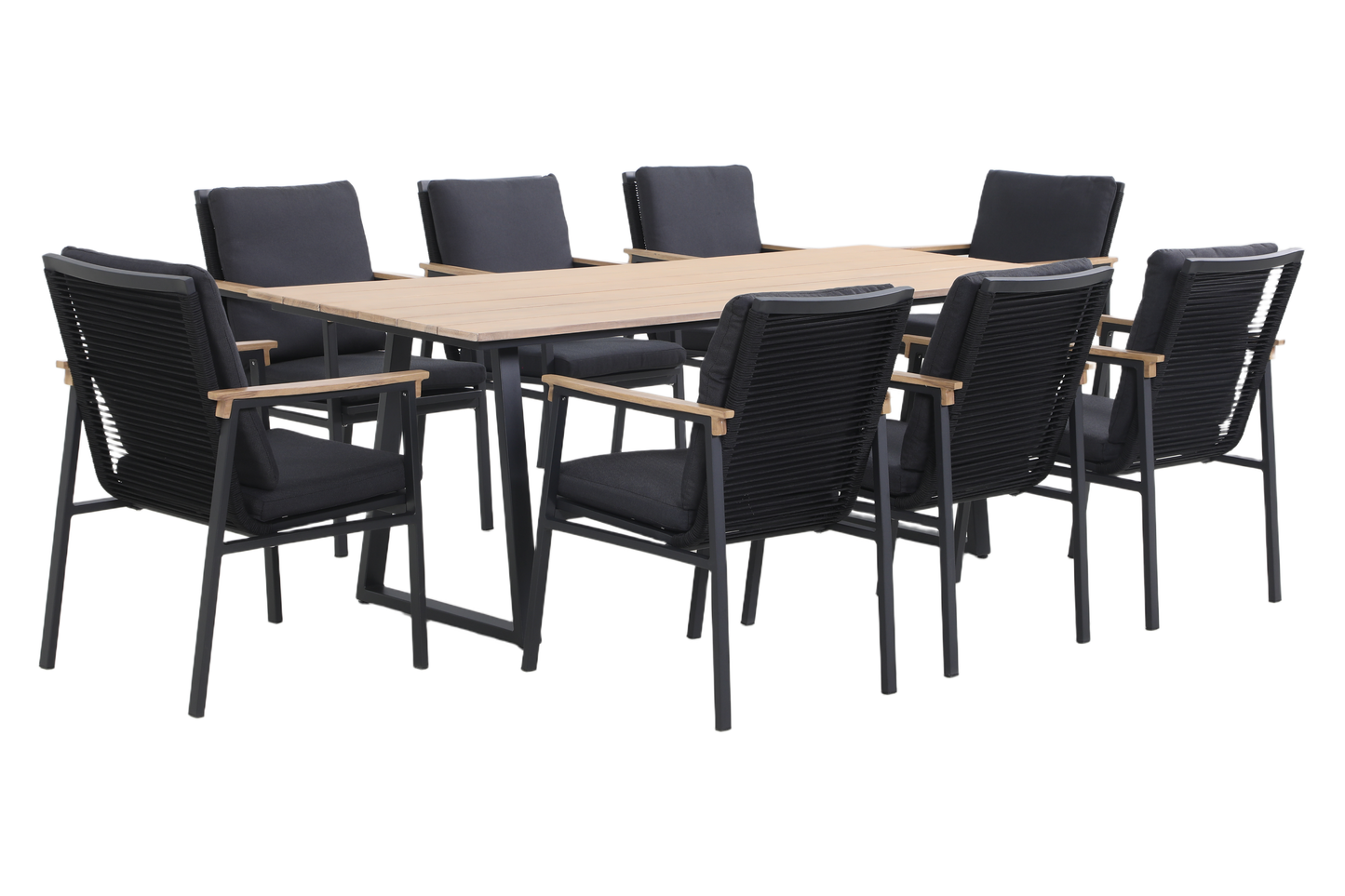 SUSANO IX 8-Seater Outdoor Dining Setting in Black - Angle view on a white background