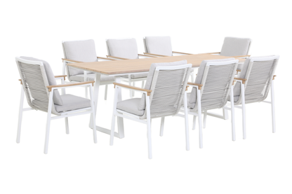 SUSANO IX 8-Seater Outdoor Dining Setting in White - Angle view on a white background