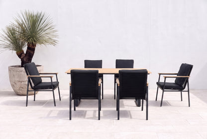 SUSANO VII 6-Seater Outdoor Dining Setting in Black on a light porcelain paved terrace