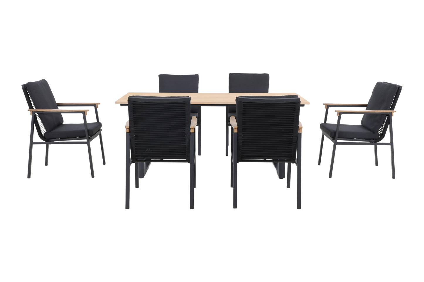 SUSANO VII 6-Seater Outdoor Dining Setting in Black - Front view on a white background