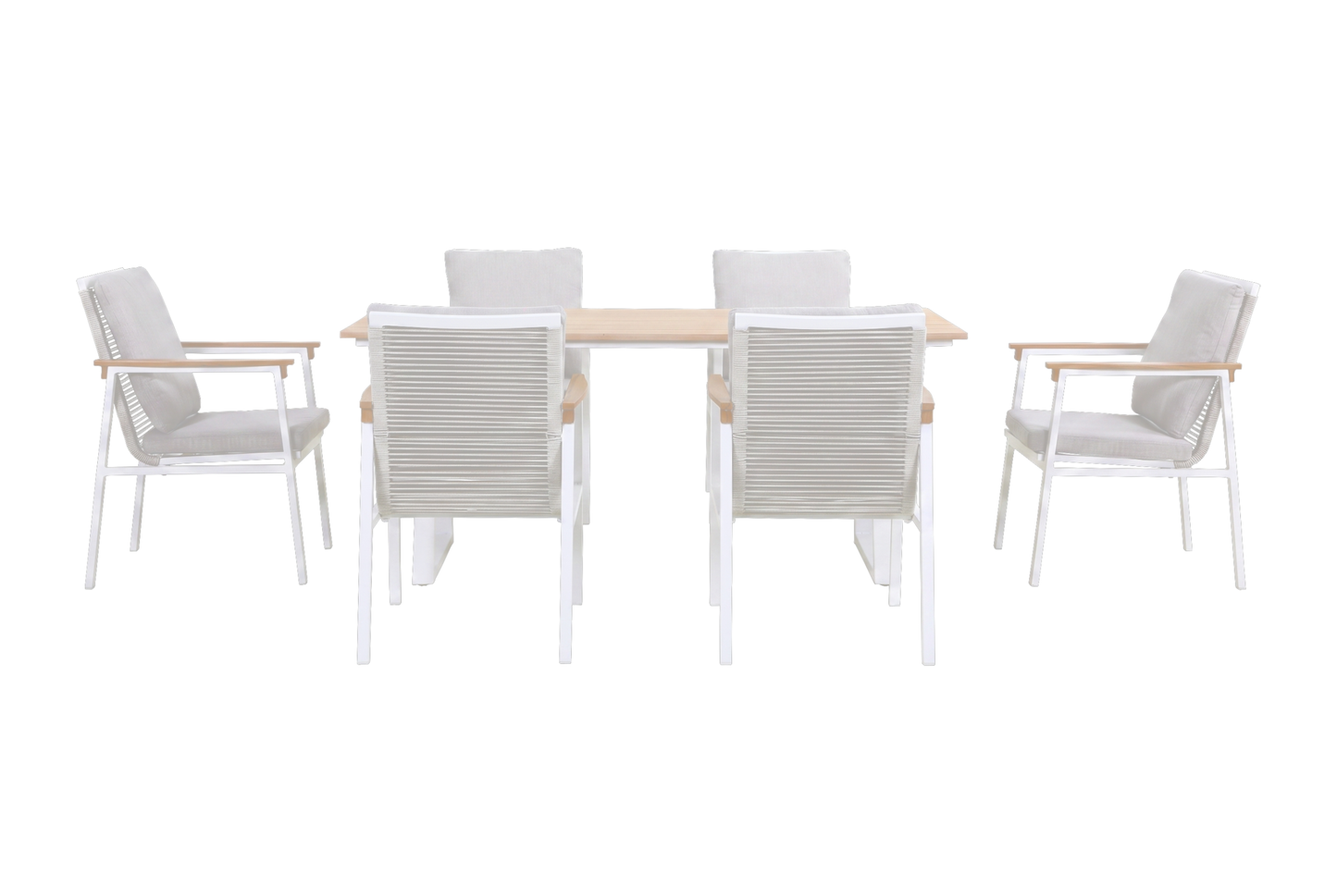 SUSANO VII 6-Seater Outdoor Dining Setting in White - Front view on a white background