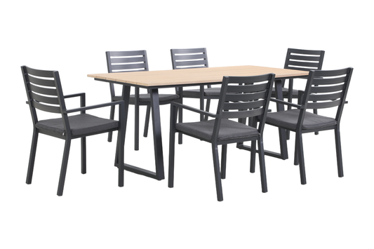 TIARELLA VII 6-Seater Outdoor Dining Setting - Angle view on a white background