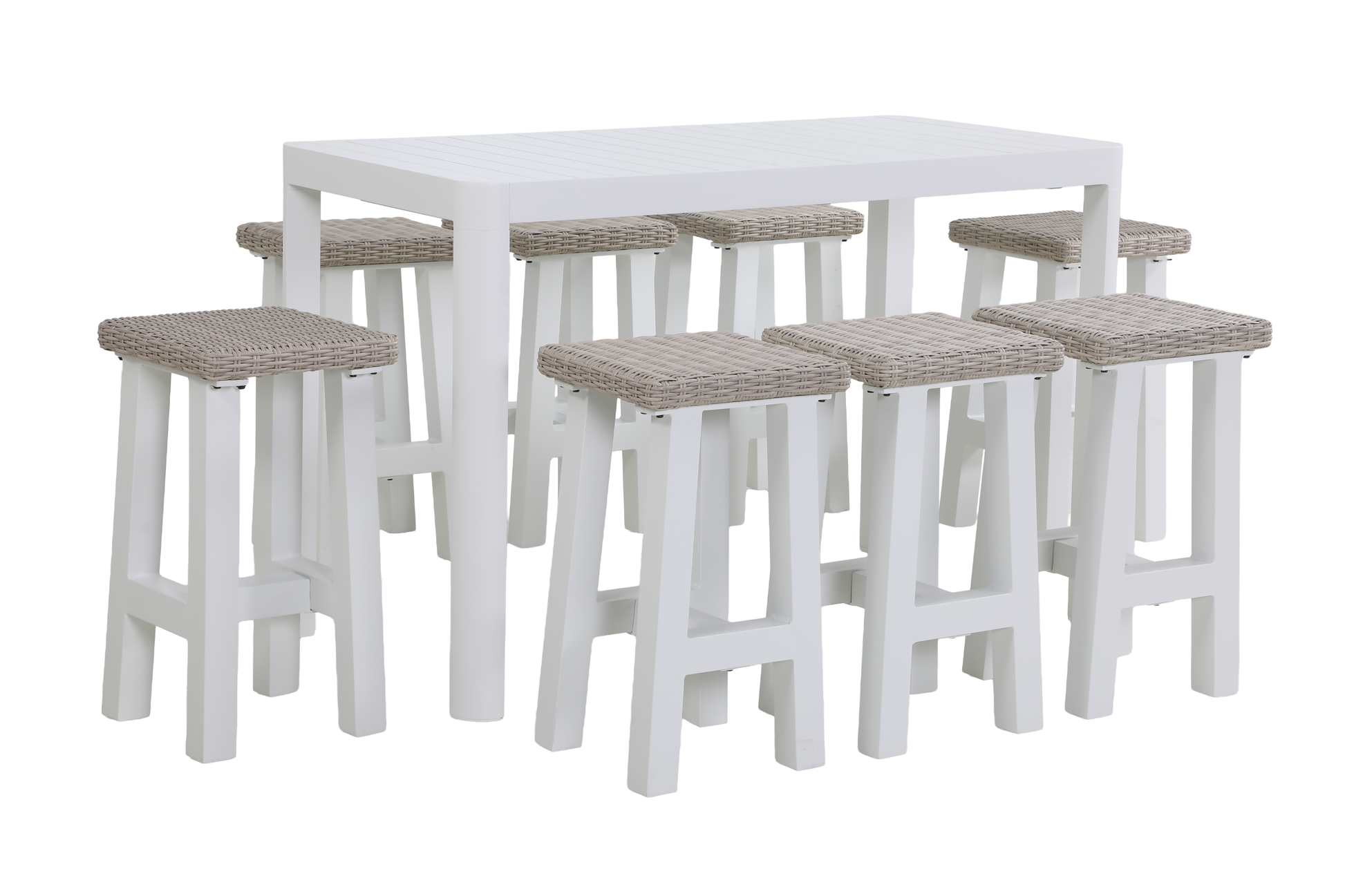TIMO IX 8-Seater Outdoor Bar Setting - Angle view on a white background