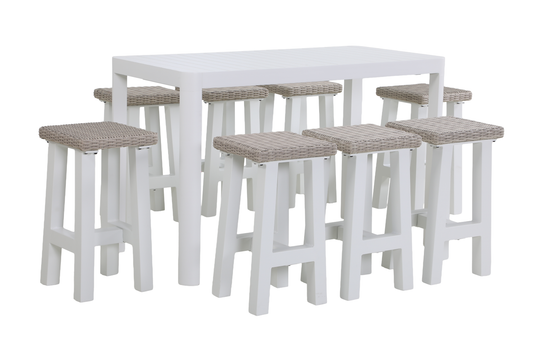 TIMO IX 8-Seater Outdoor Bar Setting - Angle view on a white background