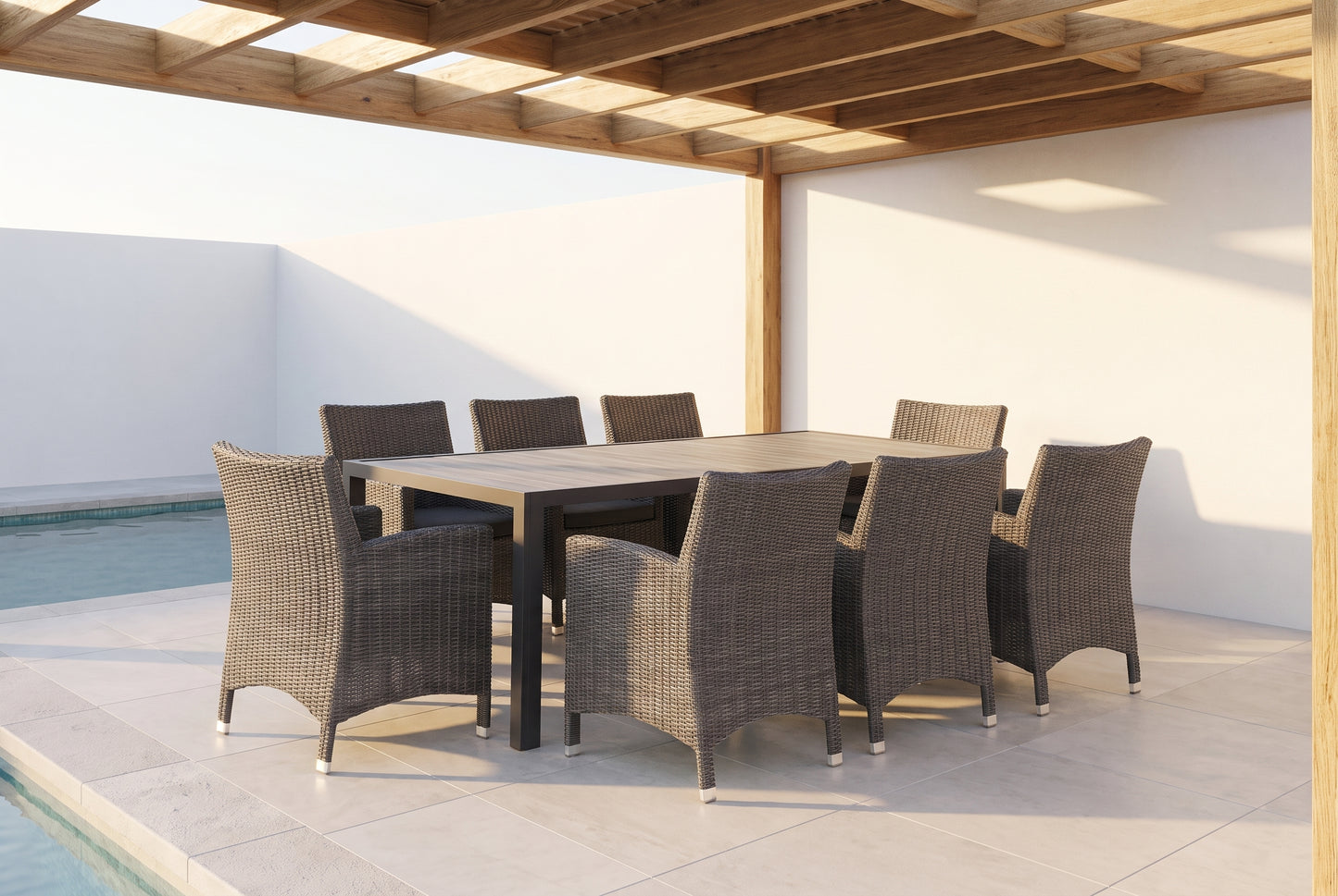 TUBEROSA IX 8-Seater Outdoor Dining Setting - Wicker Wrapped Leg Ends Style - Lifestyle