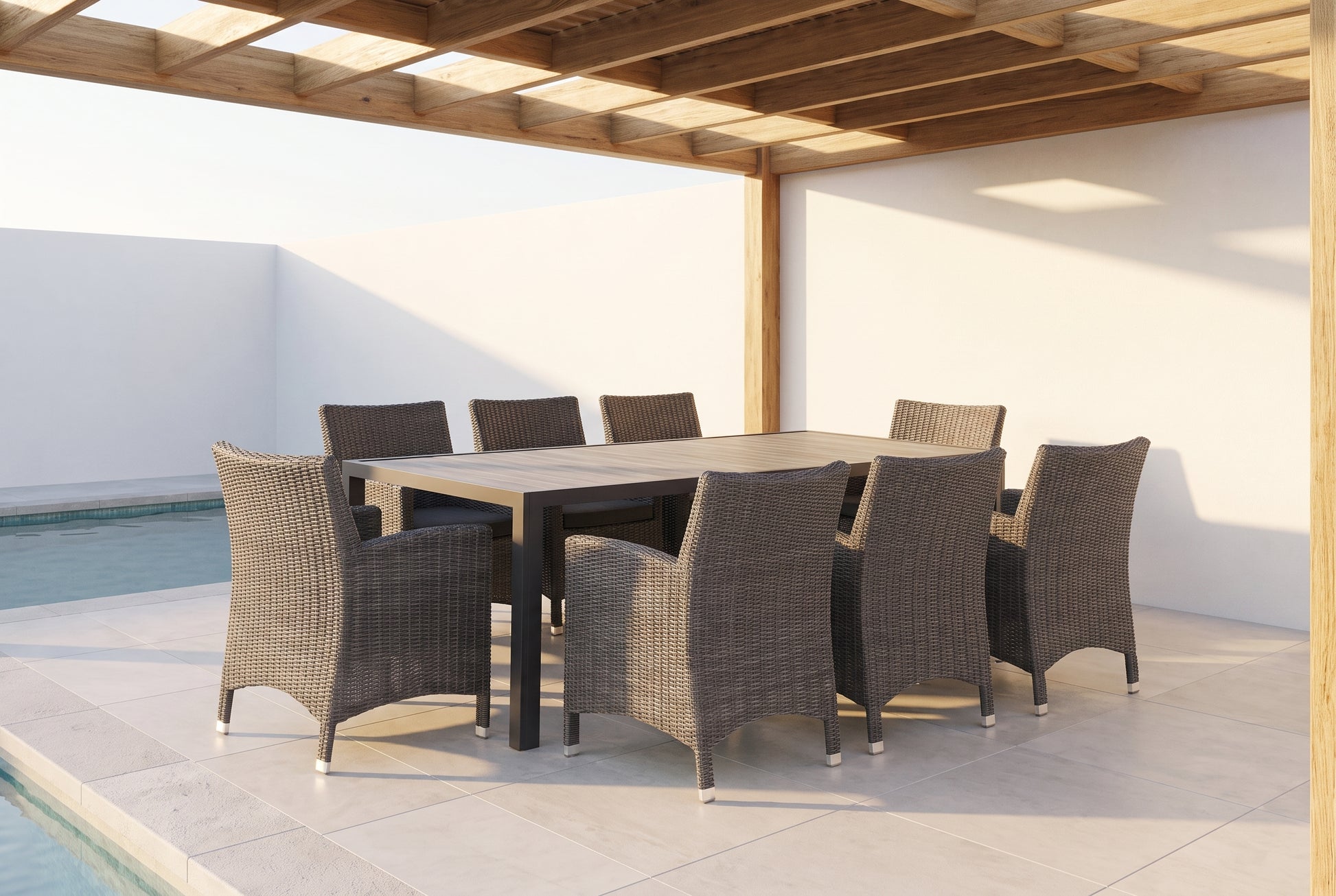TUBEROSA IX 8-Seater Outdoor Dining Setting - Wicker Wrapped Leg Ends Style - Lifestyle